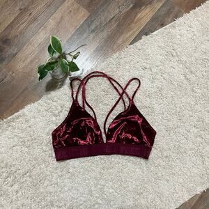 Victoria's Secret PINK Large Burgundy Velvet Strappy Wireless Triangle Bralette